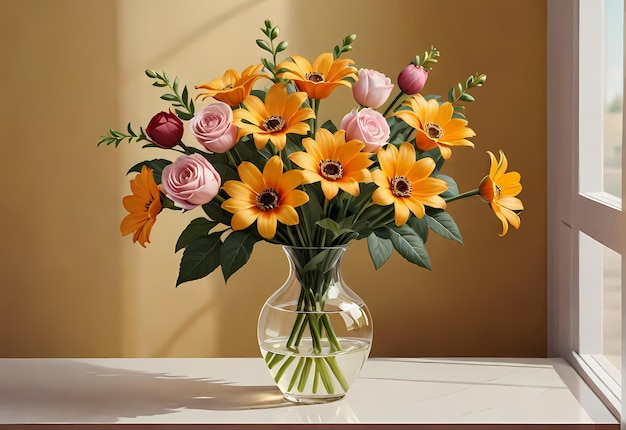 Bouquet de fleurs dans un vase sur la table dans la pièce