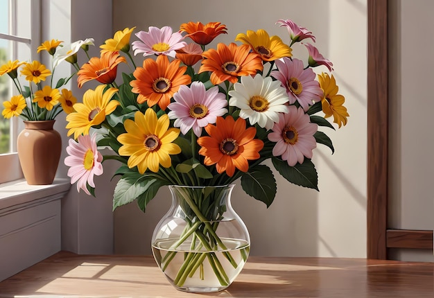 Bouquet de fleurs dans un vase sur la table dans la pièce