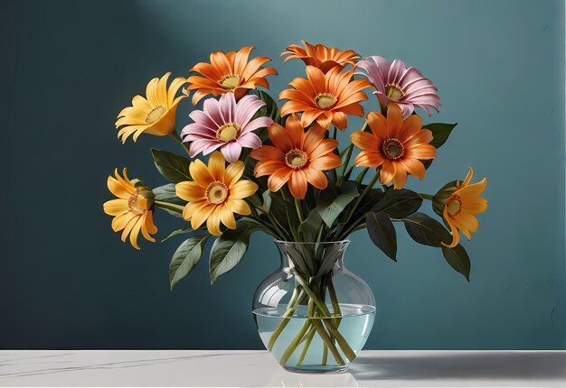 Bouquet de fleurs dans un vase sur la table dans la pièce