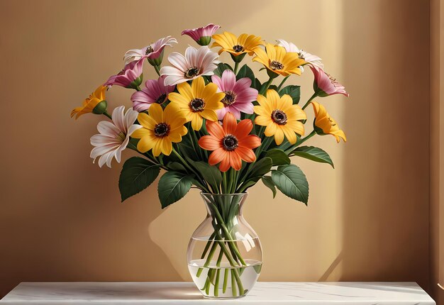 Bouquet de fleurs dans un vase sur la table dans la pièce