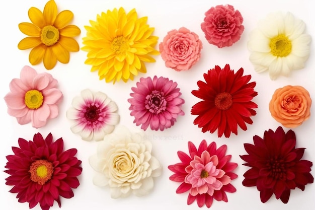 Photo un bouquet de fleurs de différentes couleurs sur une surface blanche
