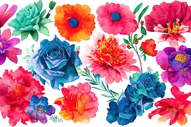 Bouquet de fleurs ensemble aquarelle pièces de conception d'œuvres d'art