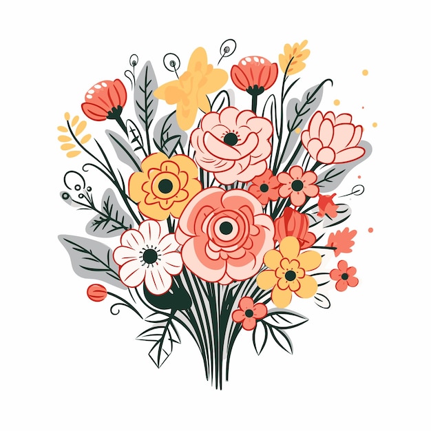 Un bouquet de fleurs est dans un dessin.