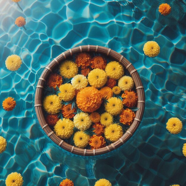 un bouquet de fleurs flottant sur l'eau