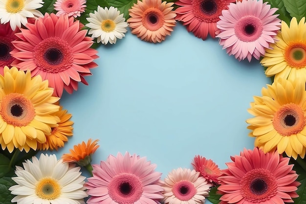 un bouquet de fleurs avec un fond bleu qui dit marguerite