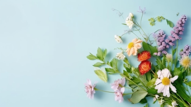 Un bouquet de fleurs sur fond bleu