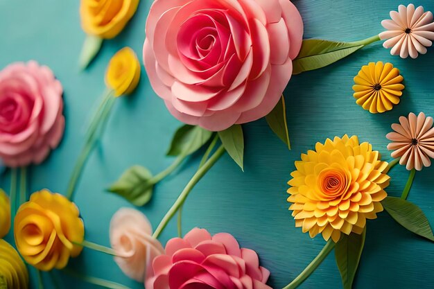 Un bouquet de fleurs sur un fond bleu