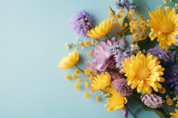 Un bouquet de fleurs sur fond bleu