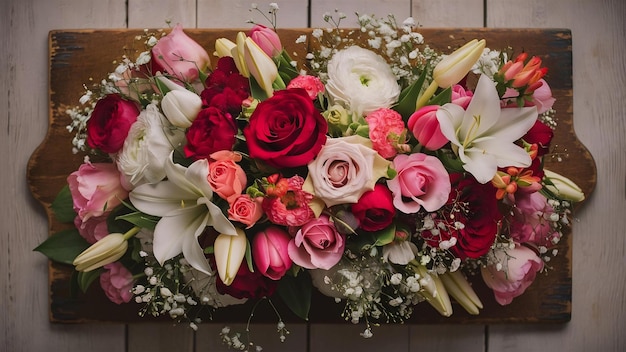 Photo bouquet de fleurs sur fond de bois