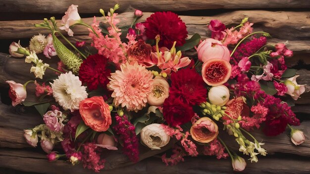 Photo bouquet de fleurs sur fond de bois