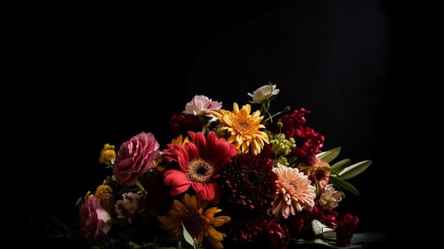 Un bouquet de fleurs sur un fond noir