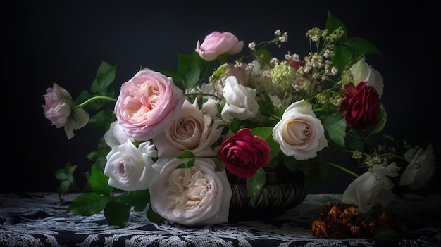 Un bouquet de fleurs sur fond sombre