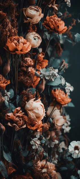 Un bouquet de fleurs avec un fond sombre