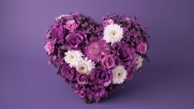 Bouquet de fleurs en forme de coeur sur fond violet