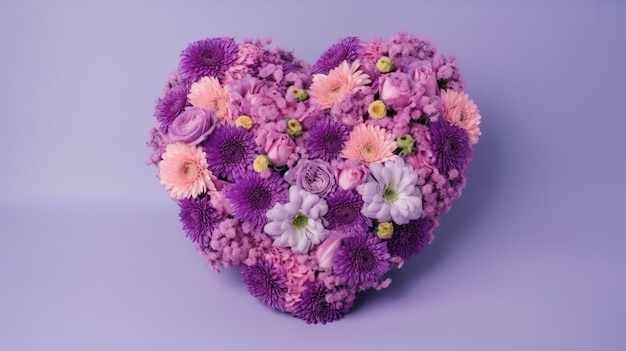 Bouquet de fleurs en forme de coeur sur fond violet