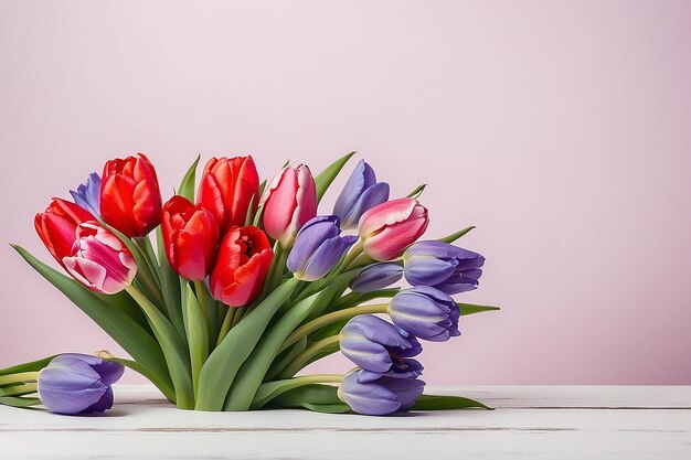 Bouquet de fleurs fraîches Cadeau de vacances à l'aimé Arrangement de fleurs de tulipes d'iris de rose pour la Saint-Valentin