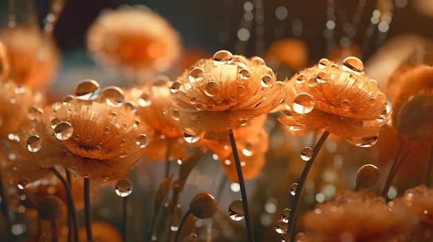 Un bouquet de fleurs avec des gouttes d'eau dessus