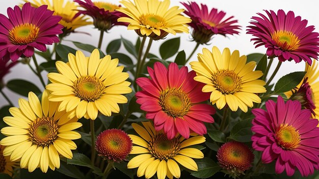 Un bouquet de fleurs jaunes avec un centre rouge.