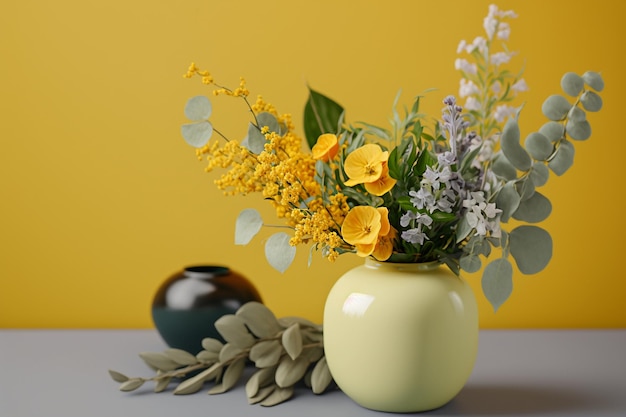 Bouquet de fleurs jaunes dans un vase IA générative