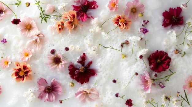 Un bouquet de fleurs sur un lait