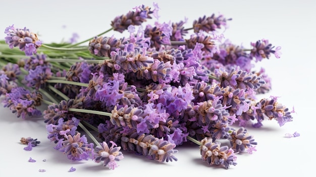 Un bouquet de fleurs de lavande sur fond blanc