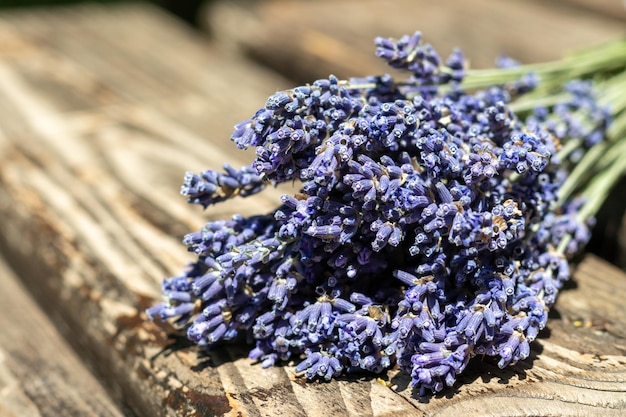 Bouquet de fleurs de lavande sur un fond en bois