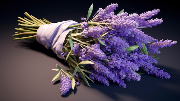 un bouquet de fleurs de lavande avec un gant dessus