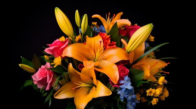 Un bouquet de fleurs avec des lys orange