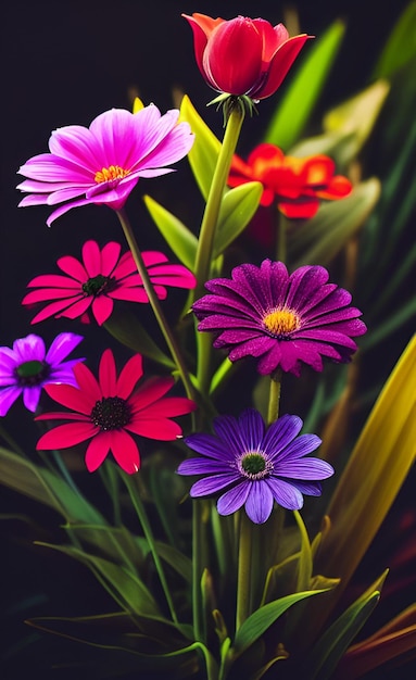 Un bouquet de fleurs avec le mot marguerite en bas