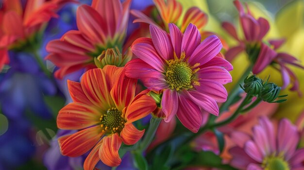 un bouquet de fleurs avec le mot printemps en bas