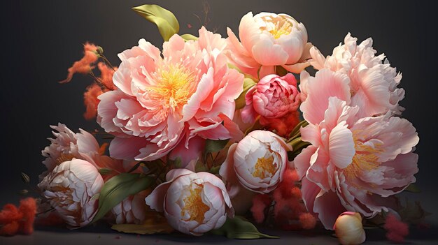 un bouquet de fleurs avec les mots peonies sur le fond