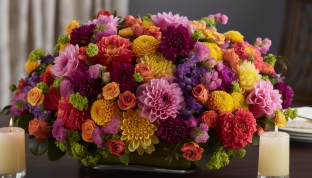 Un bouquet de fleurs multicolores apporte la célébration à l'intérieur générée par l'IA