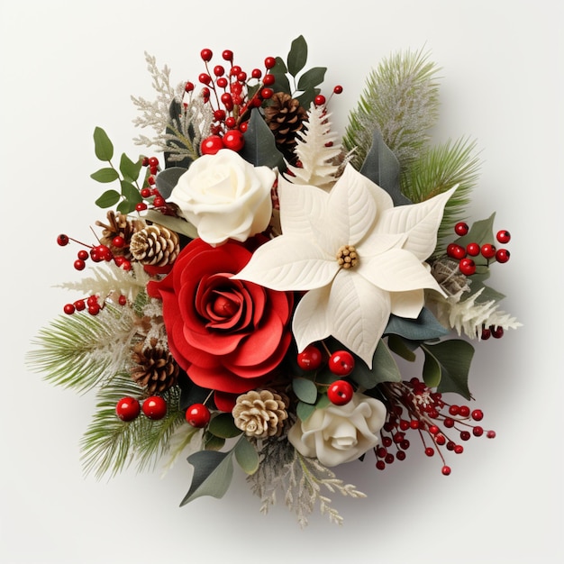 Bouquet de fleurs de Noël fond blanc