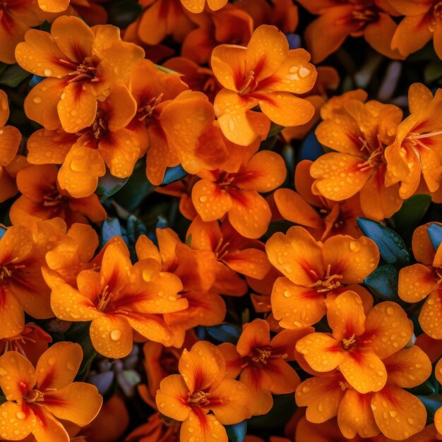 Un bouquet de fleurs orange avec les gouttes de pluie dessus