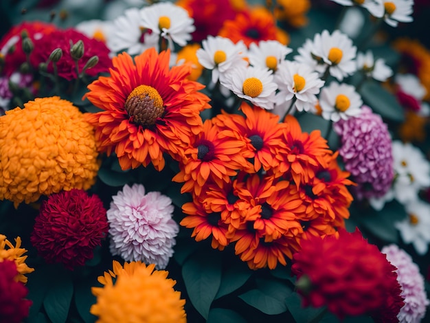 Photo un bouquet de fleurs orange et rouge