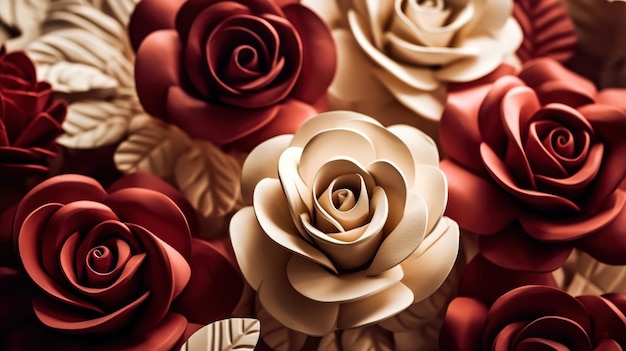 un bouquet de fleurs en papier aux couleurs rouge et blanc