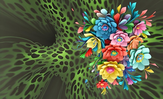 Photo bouquet de fleurs peint numériquement décoré d'un fond abstrait