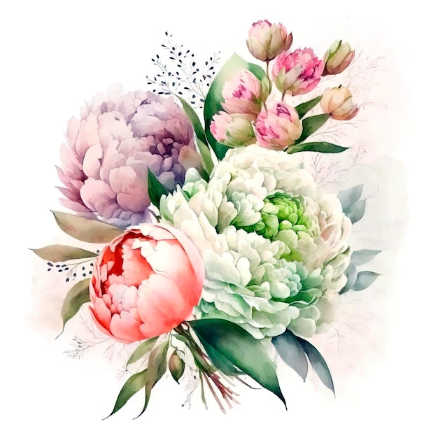 Un bouquet de fleurs avec une pivoine rose et blanche.