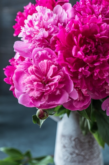 Bouquet de fleurs de pivoines violettes en pot