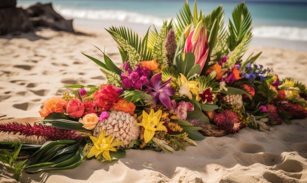 Un bouquet de fleurs sur la plage