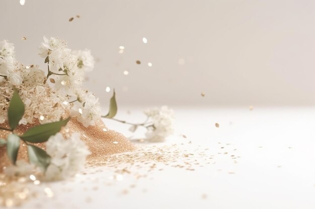 Un bouquet de fleurs avec de la poussière d'or sur le fond