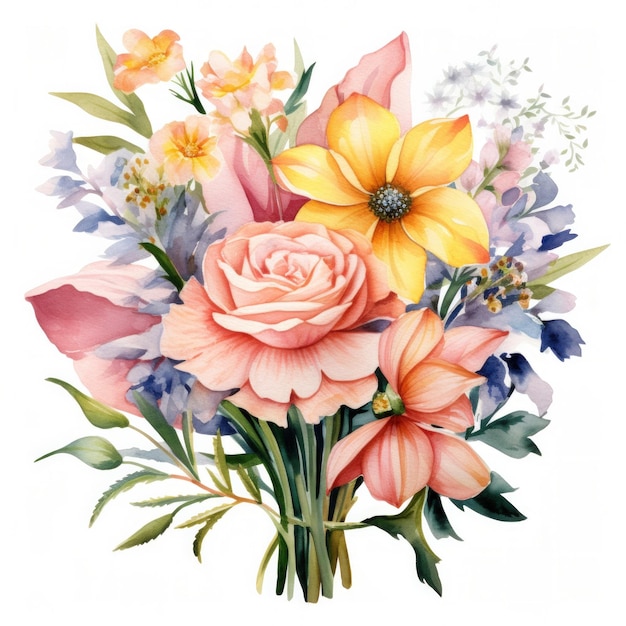 bouquet de fleurs de printemps aquarelle isolé