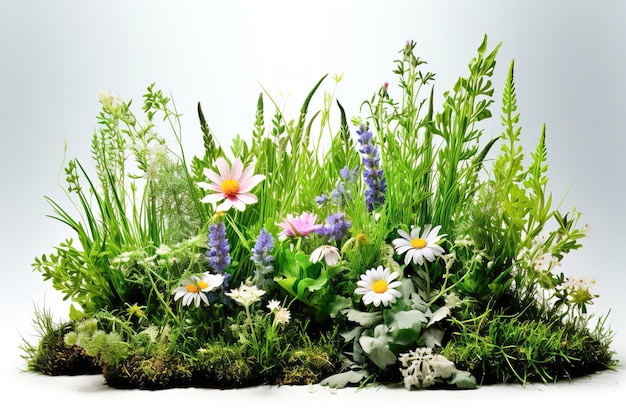 Un bouquet de fleurs qui sont dans l'herbe élément de conception de coupe isolée blanche