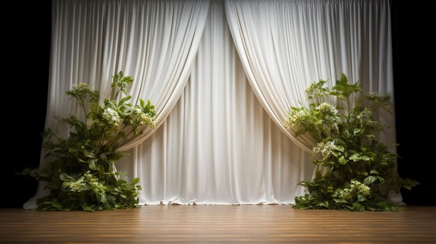 Bouquet de fleurs et rideaux blancs Génératif ai