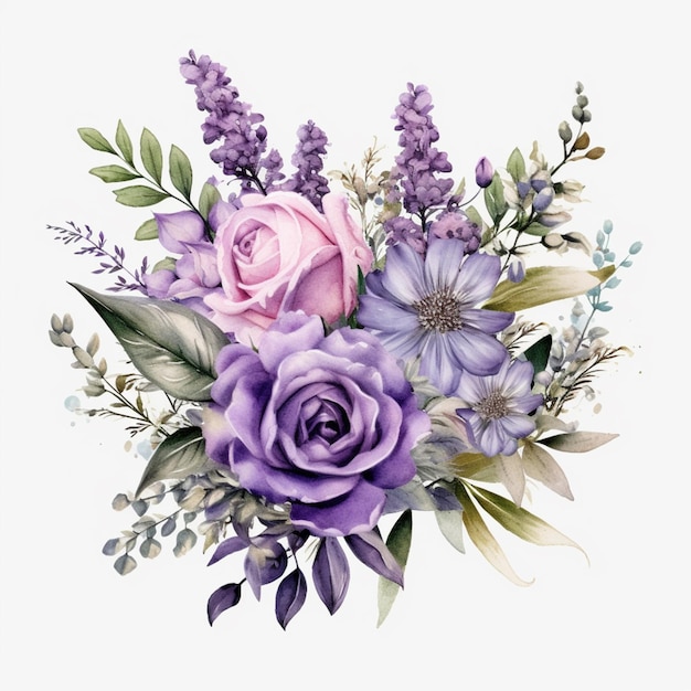 Un bouquet de fleurs avec une rose violette et rose.