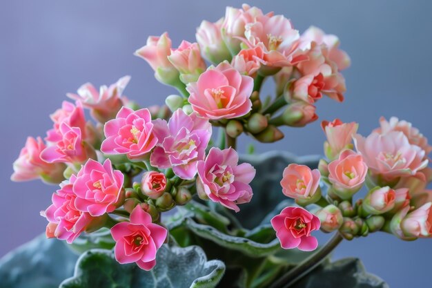 Un bouquet de fleurs roses est dans un vase