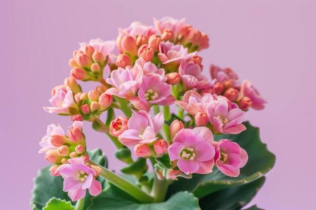 Un bouquet de fleurs roses avec des feuilles vertes