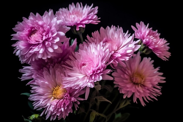 Un bouquet de fleurs roses sur fond noir