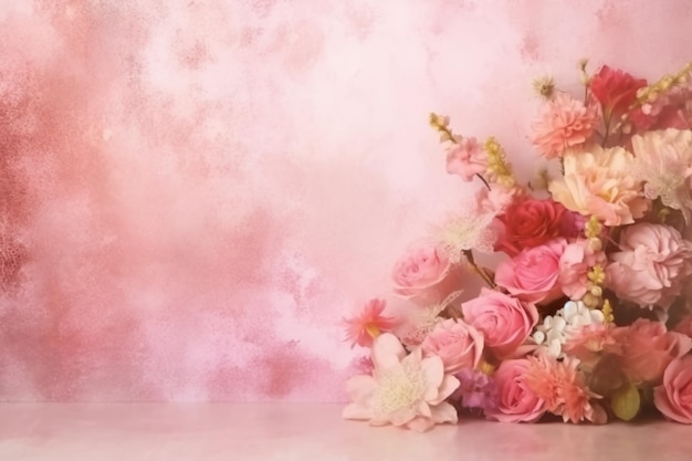 Un bouquet de fleurs roses sur fond rose