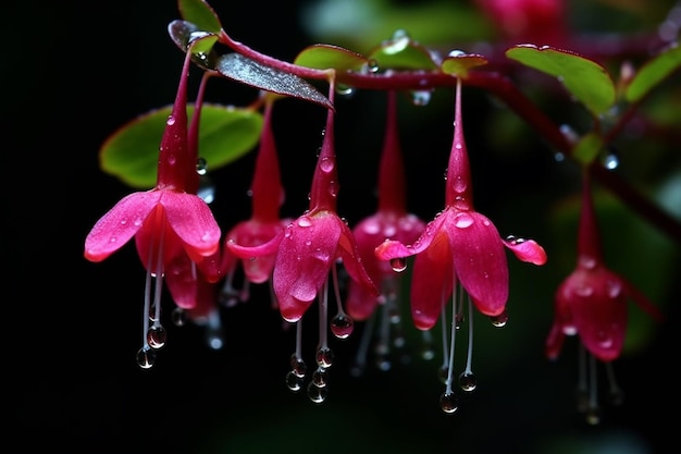 Un bouquet de fleurs roses avec des gouttelettes d'eau dessus